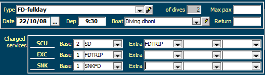 Trip details, with the box that shows details about services debited to the participants